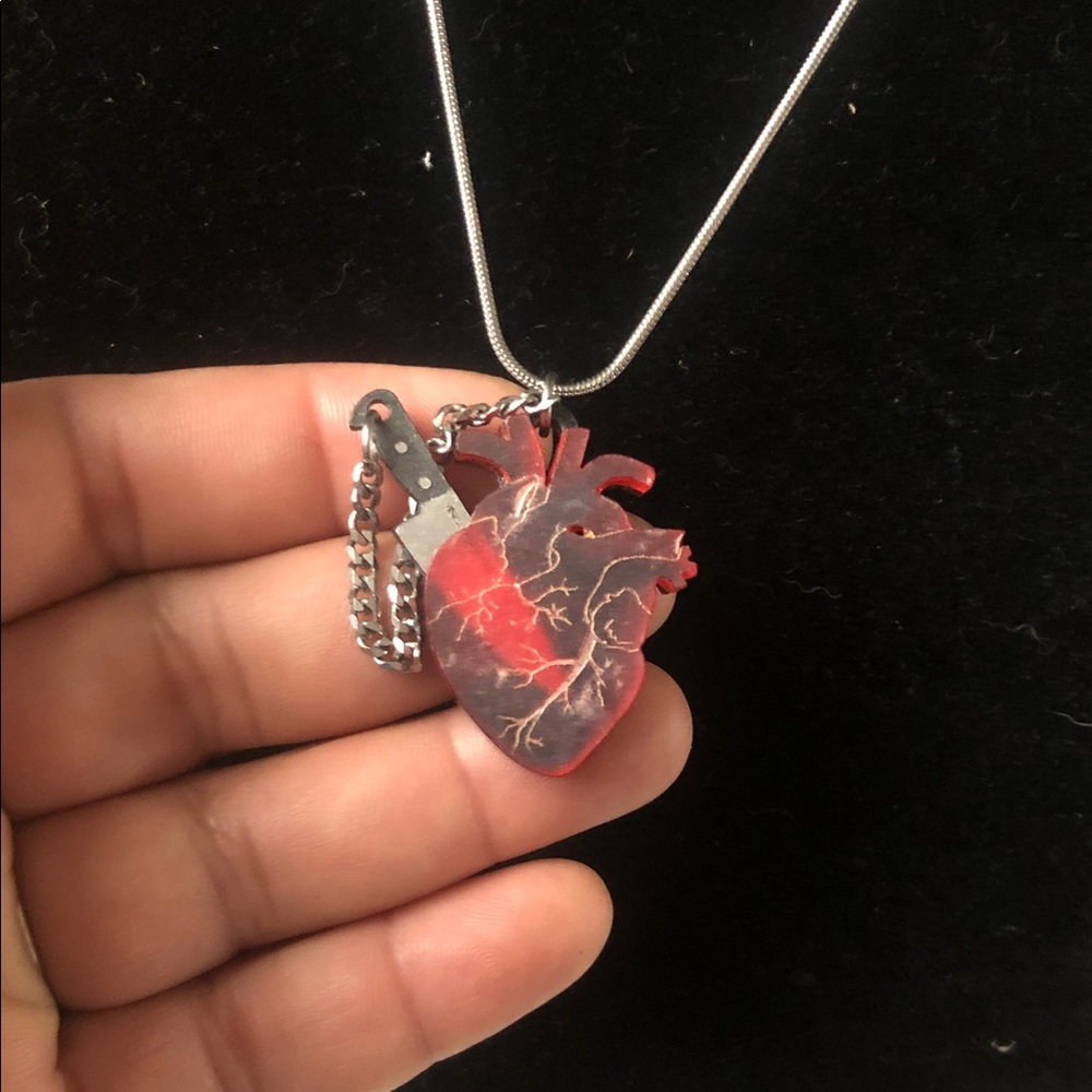 Red Anatomical Heart Pendant Necklace on Silver Chain - Women Jewelry - Picture 3 of 12